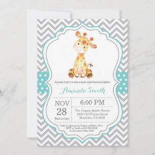 Giraffe Baby Shower Invitation Aqua and Grey