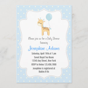 Giraffe Baby Shower Invitation Blue