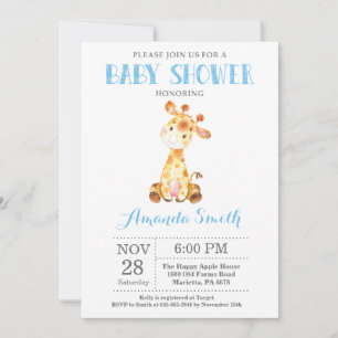 Giraffe Baby Shower Invitation Blue and Grey