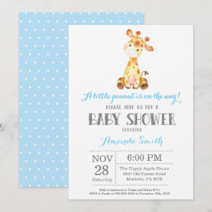 Giraffe Baby Shower Invitation Blue and Grey