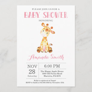 Giraffe Baby Shower Invitation Pink and Grey
