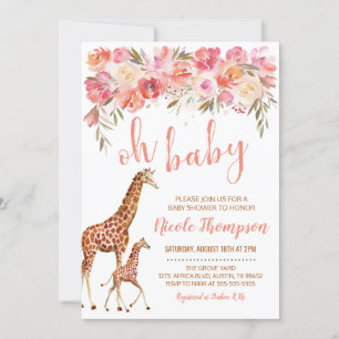 Giraffe Baby Shower Invitation   Pink Floral