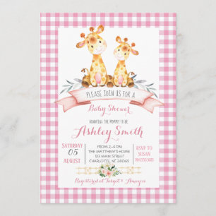 Giraffe baby shower invitation pink girl