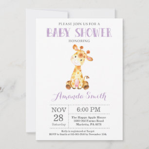 Giraffe Baby Shower Invitation Purple and Grey