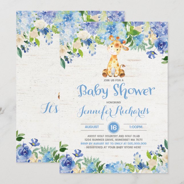 Giraffe Baby Shower Invitation Rustic Boy Shower (Front/Back)