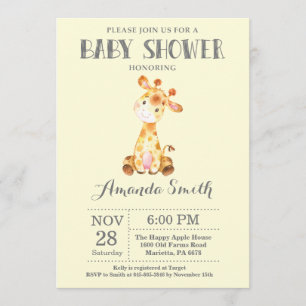 Giraffe Baby Shower Invitation Yellow and Grey