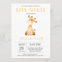 Giraffe Baby Shower Invitation Yellow and Grey