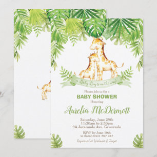 Giraffe Baby Shower Jungle Animals Baby Boy Green Invitation