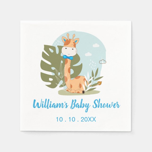 Giraffe Baby Shower Napkin (Boy Safari Animal) (Front)