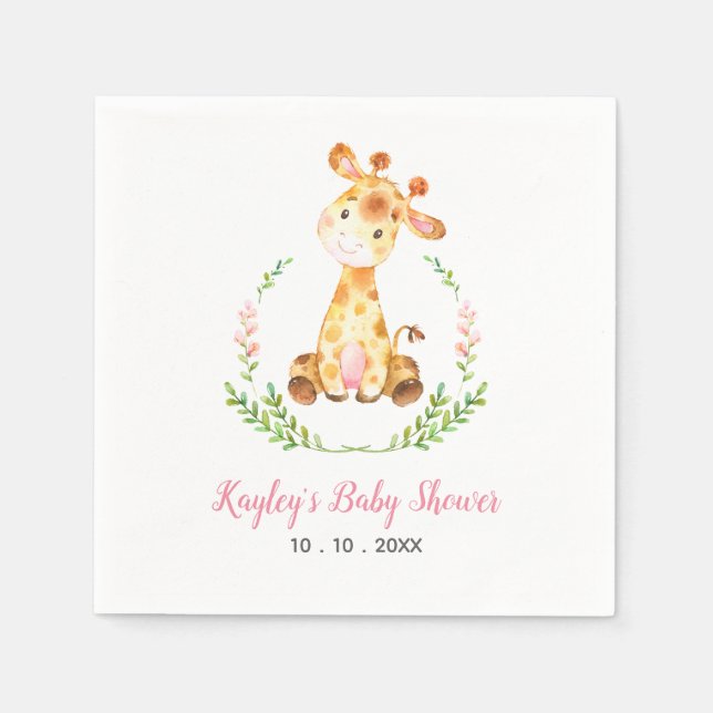 Giraffe Baby Shower Napkin (Girl Safari Animal) (Front)