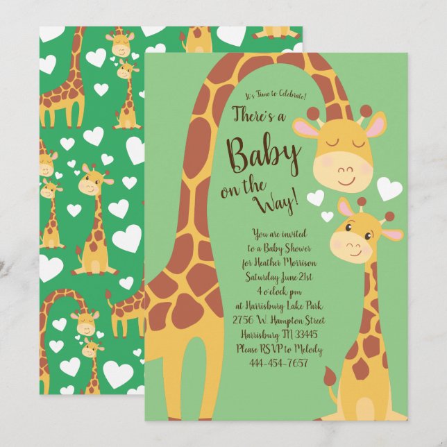 Giraffe Baby Shower Safari Invitation (Front/Back)