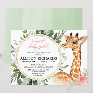 Giraffe baby shower, Sweet baby girl jungle theme Invitation