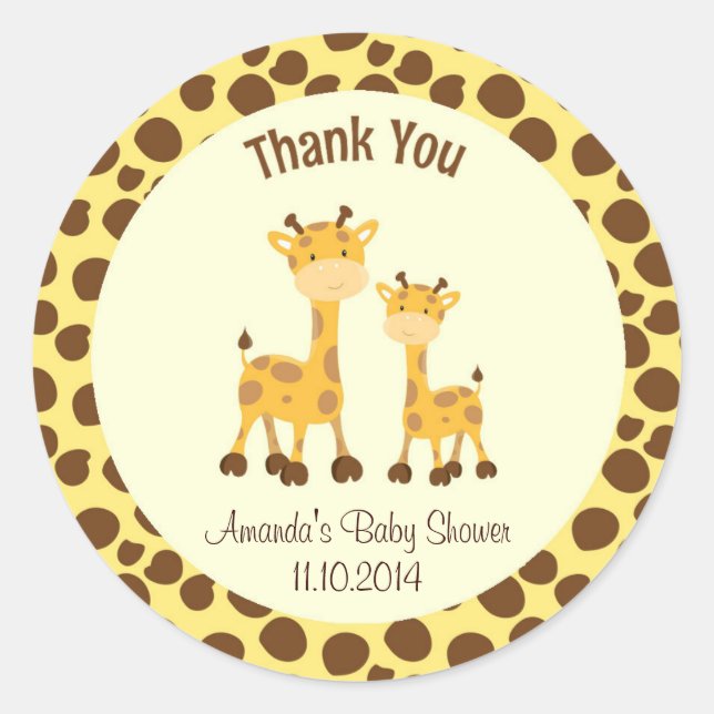 Giraffe Baby Shower Thank You Sticker Woodland (Front)