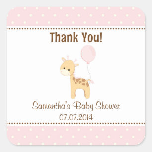 Giraffe Baby Shower Thank You Stickers (Pink)