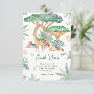 Giraffe Baby Shower watercolor tropical animal Thank You Card