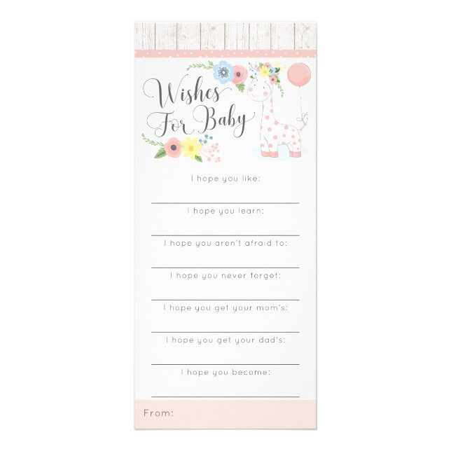Giraffe Baby Shower Wishes Game Rustic Floral Rack Card (Front)