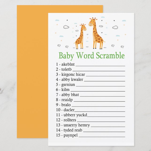 Giraffe Baby word scramble game (Front/Back)