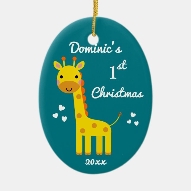 Giraffe Baby's 1st First Christmas Fun Gift Ceramic Tree Decoration (Front)