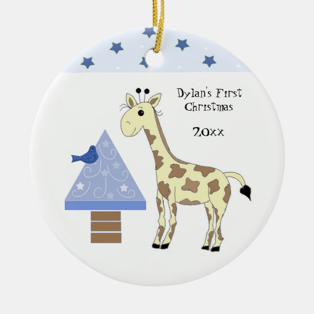 Giraffe Baby's First Christmas Ceramic Tree Decoration (Front)