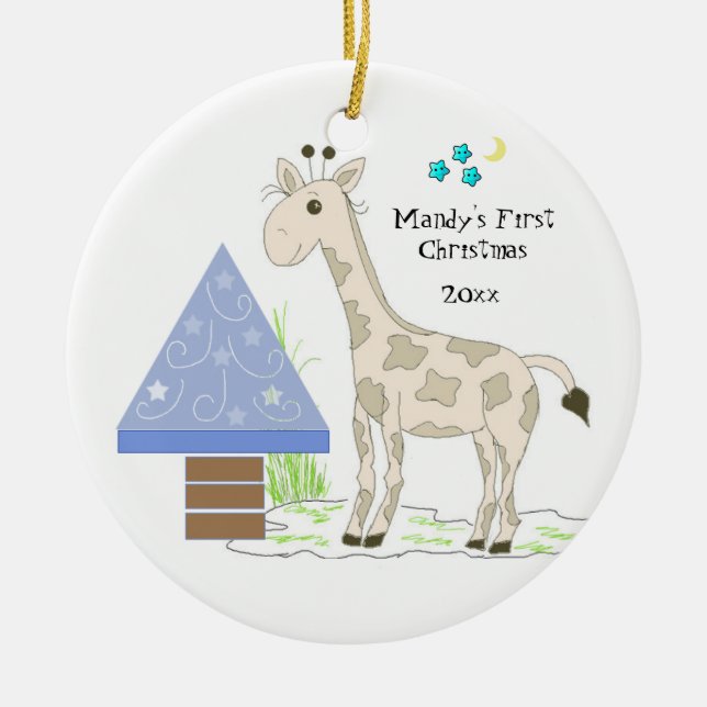 Giraffe Baby's First Christmas Ceramic Tree Decoration (Front)