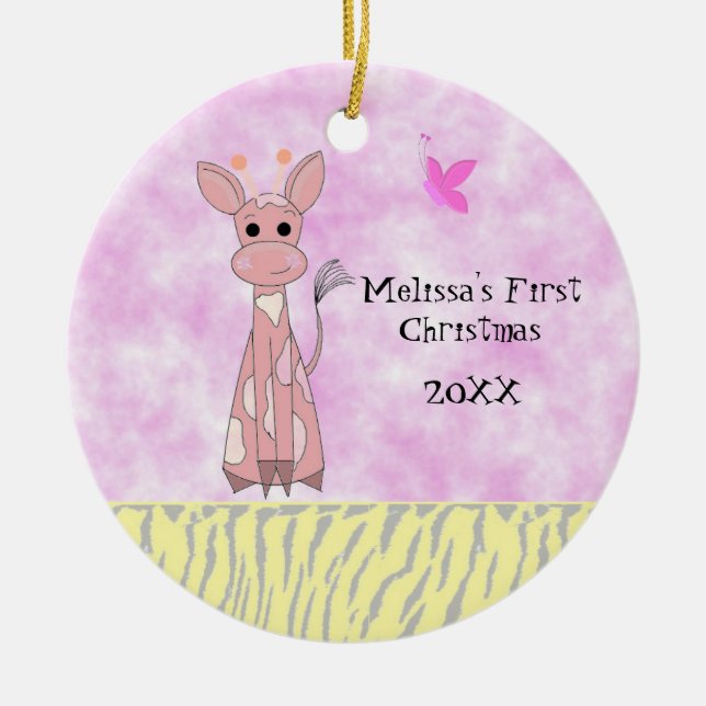 Giraffe Baby's First Christmas Ceramic Tree Decoration (Front)