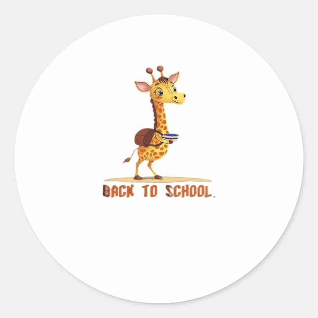 Giraffe Back To School Classic T-Shirt Classic Round Sticker (Front)