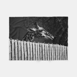 Giraffe behind Fence Black & White Photograph Fleece Blanket