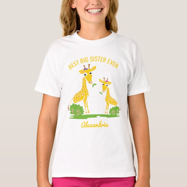 Giraffe Best Big Sister Ever Girls Personalised T-Shirt (Front)