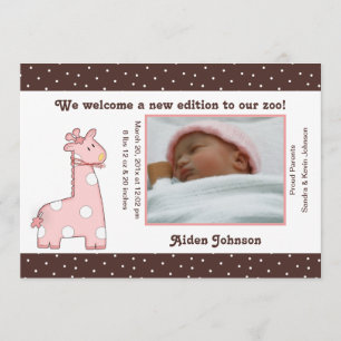 Giraffe Birth Announcement (Pink)
