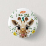 Giraffe Birthday Button<br><div class="desc">Baby Giraffe and Friend-Yellow Bird.</div>