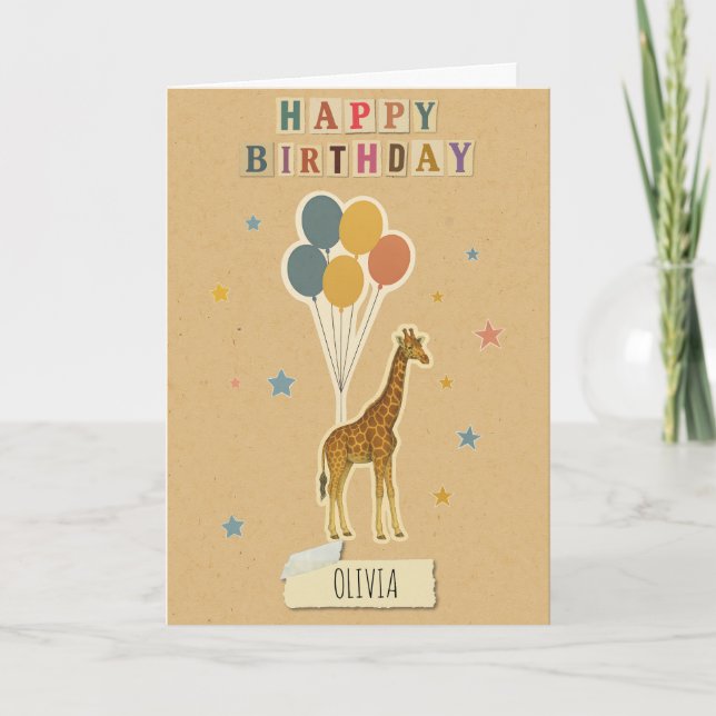 Giraffe Birthday Card – Personalised Name (Front)