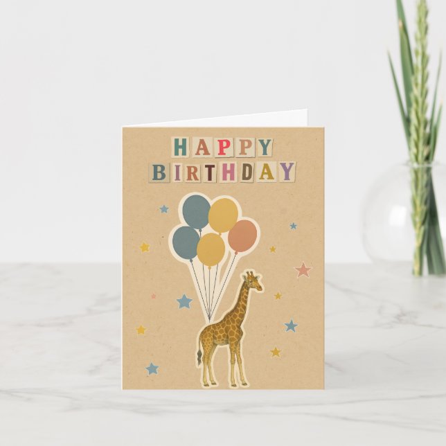 Giraffe Birthday Card – Retro Collage Style (Front)