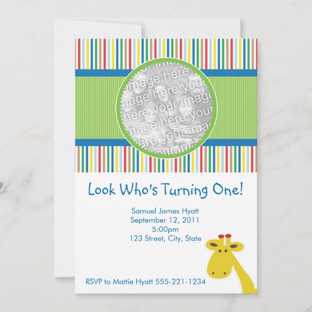 Giraffe Birthday Invitation and Announcement (Front)