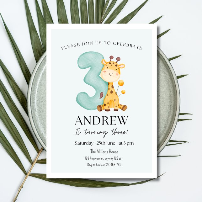 Giraffe Birthday Invitation, Minimalist Birthday  Invitation (Creator Uploaded)