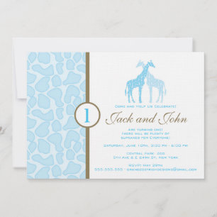 Giraffe Birthday Invitation - Twin Boys