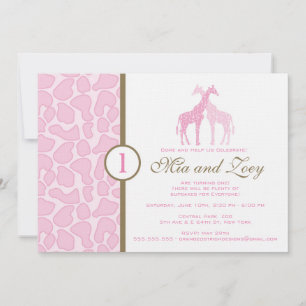 Giraffe Birthday Invitation - Twin Girls