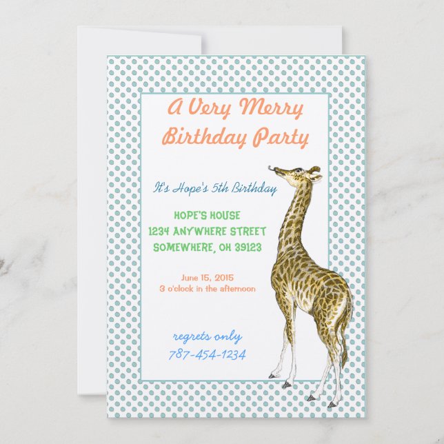 Giraffe Birthday Party Invitation (Front)
