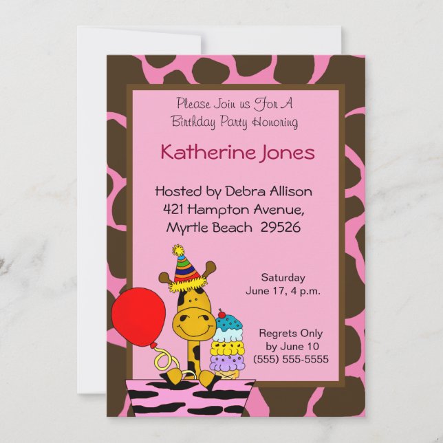 Giraffe Birthday Party Invitations (Front)