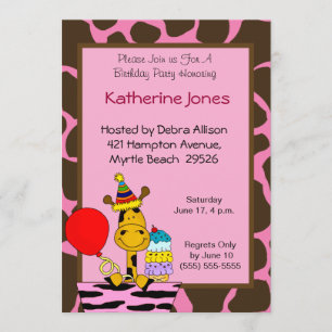 Giraffe Birthday Party Invitations