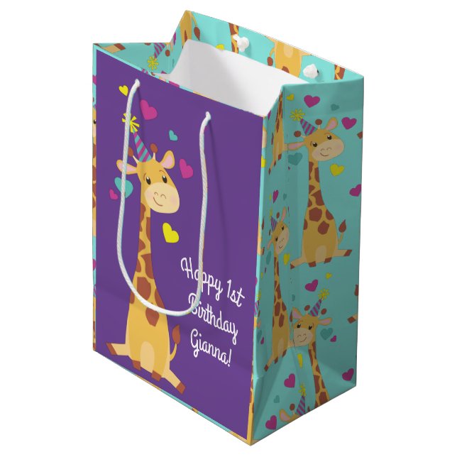 Giraffe Birthday Party Medium Gift Bag (Front Angled)