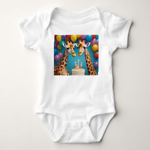 Giraffe Birthday Party With Balloons Cake, Baby Bodysuit