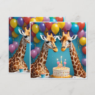 Giraffe Birthday Party With Balloons Cake, Invitation