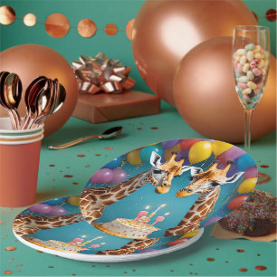Giraffe Birthday Party With Balloons Cake, Paper Plate