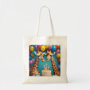 Giraffe Birthday Party With Balloons Cake, Tote Bag