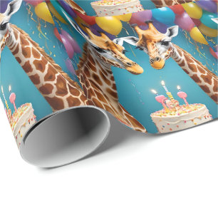 Giraffe Birthday Party With Balloons Cake, Wrapping Paper