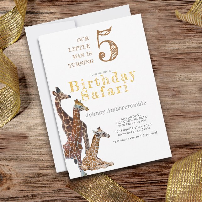 Giraffe Birthday Safari Celebration for 5 Year Old Invitation (Giraffe Child Birthday Party Invitation)
