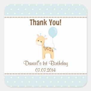 Giraffe Birthday Thank You Stickers (Blue)