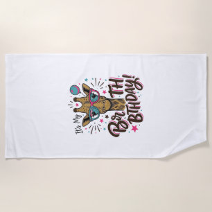 Giraffe Birthday Vintage Engraving Party Shirt_1 Beach Towel