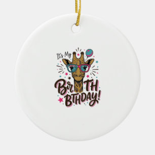 Giraffe Birthday Vintage Engraving Party Shirt_1 Ceramic Tree Decoration