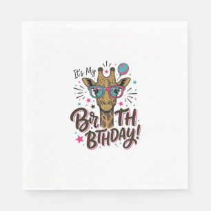 Giraffe Birthday Vintage Engraving Party Shirt_1 Napkin